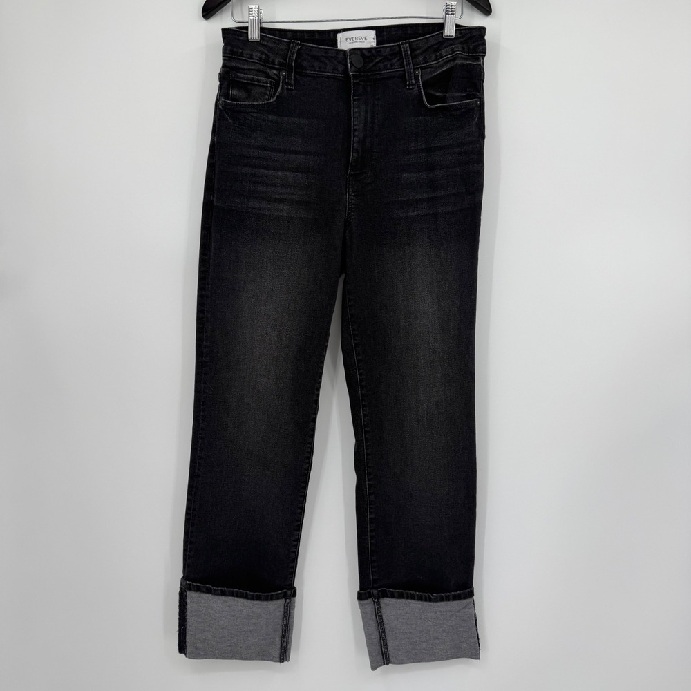 Evereve The Ever Straight High Rise Cuffed Jeans Washed Black 29